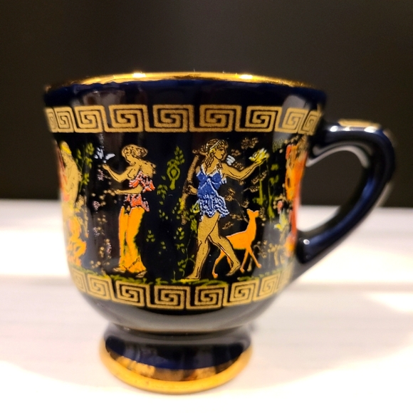 Small Hand Painted in 24 k Gold Greek Antique Coffee Mug